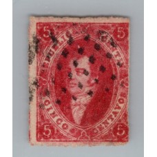 ARGENTINA 1865 GJ 26c ESTAMPILLA RIVADAVIA DE 5ta TIRADA DE MUY BUENA CALIDAD TIENE EL BORDE IZQUIERDO DEL SELLO CONTIGUO, VARIEDAD FILIGRANA INVERTIDA !!! RARISIMA EN ESTA TIRADA U$ 450